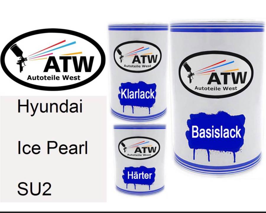 Hyundai, Ice Pearl, SU2: 500ml Lackdose + 500ml Klarlack + 250ml Härter - Set, von ATW Autoteile West.